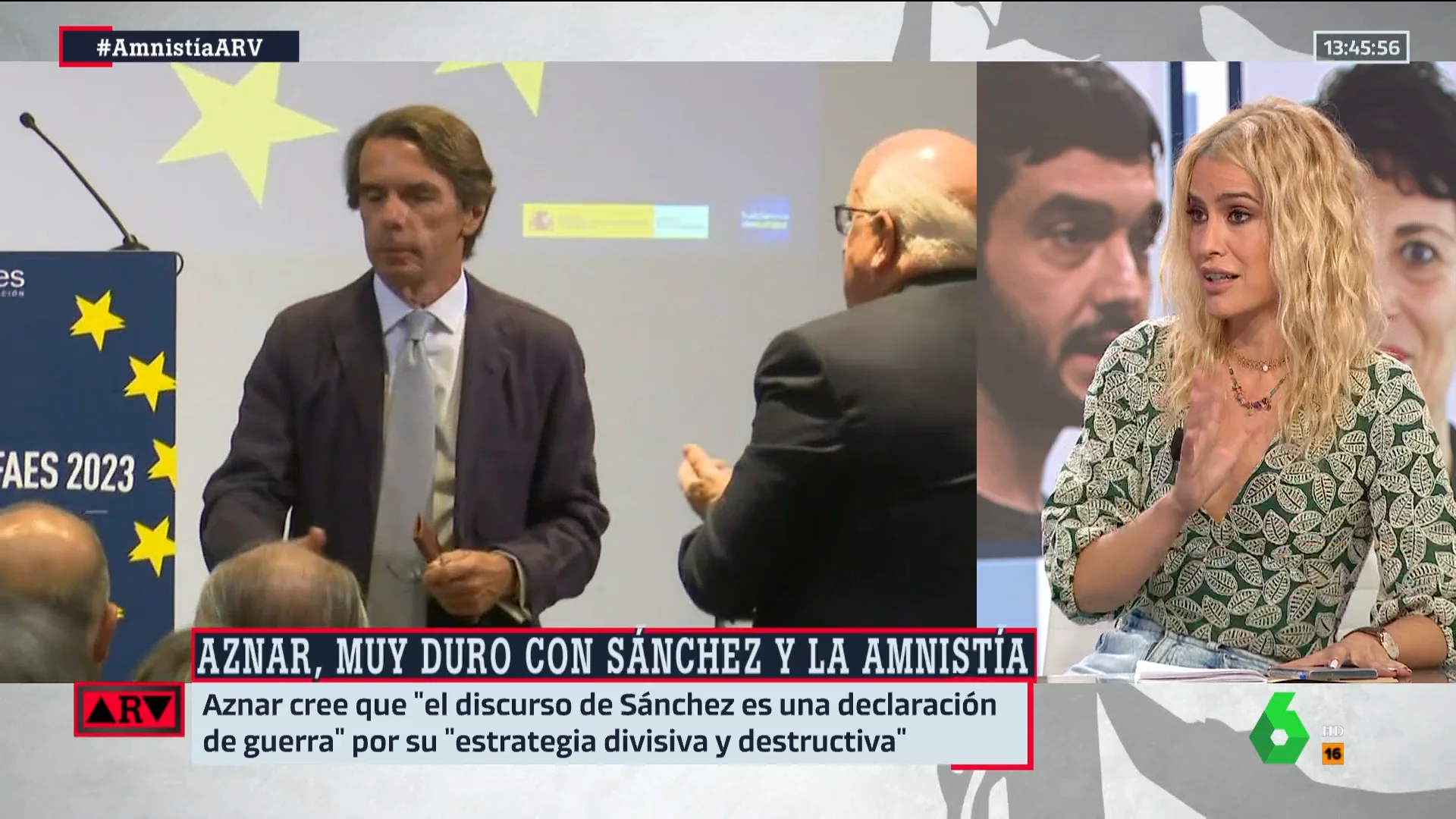 Afra Blanco, tajante ante los ataques de Aznar a Sánchez: "Tiene narices que venga hablando de guerra"