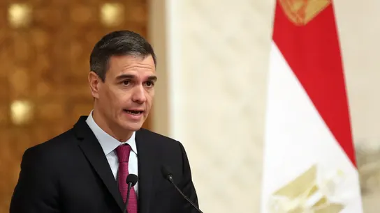 El presidente del Gobierno español, Pedro Sánchez, durante la rueda de prensa en el Cairo. El presidente del Gobierno español, Pedro Sánchez, durante la rueda de prensa en el Cairo.