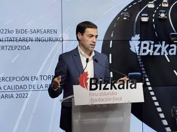 El diputado de Infraestructuras y Desarrollo Territorial de Bizkaia, Imanol Pradales, en rueda de prensa.