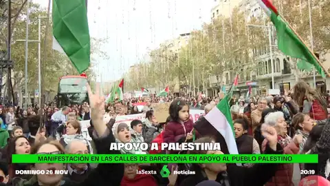 Manifestación en las calles de Barcelona para apoyar al pueblo palestino