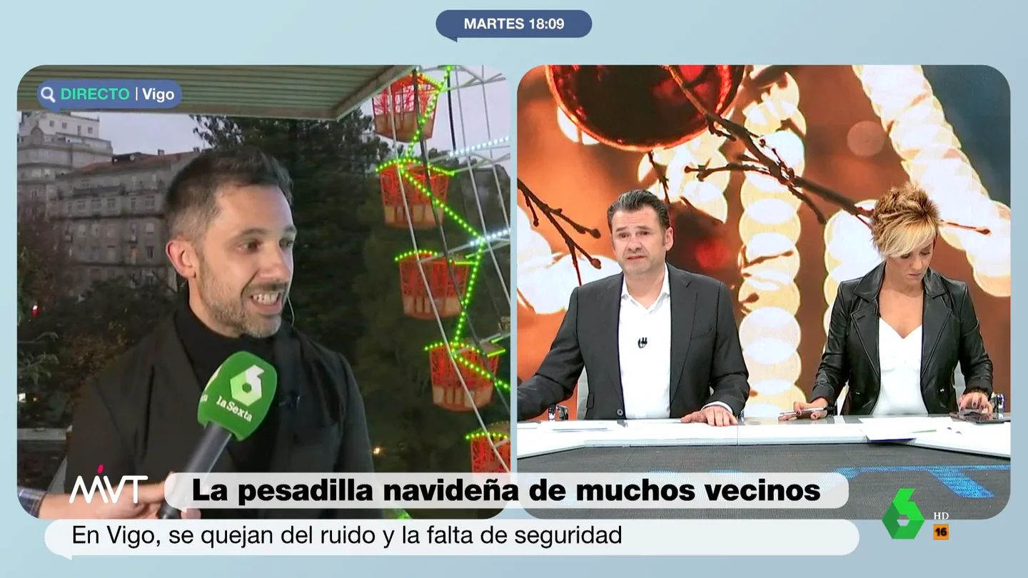 Iñaki López, a un vecino que se queja de las luces de Navidad de Vigo Abraham Tenoira, miembro de la asociación de vecinos del centro de Vigo, denuncia en Más Vale Tarde las molestias que les causa las decoración navideña y asegura que el alcalde "no se reúne con nostros". La solución de Iñaki López, en este vídeo.