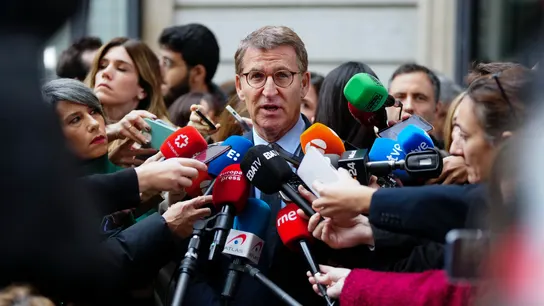 El líder del Partido Popular, Alberto Núñez-Feijóo, realiza declaraciones ante medios de comunicación. El líder del Partido Popular, Alberto Núñez-Feijóo, realiza declaraciones ante medios de comunicación.
