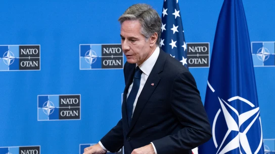 El secretario de Estado de EEUU, Antony Blinken, durante la reunión deministros de Exteriores de la OTAN en Bruselas. El secretario de Estado de EEUU, Antony Blinken, durante la reunión deministros de Exteriores de la OTAN en Bruselas.