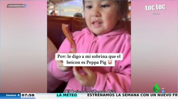 Así reacciona una niña cuando su tía le dice que el beicon que se está comiendo es Peppa Pig
