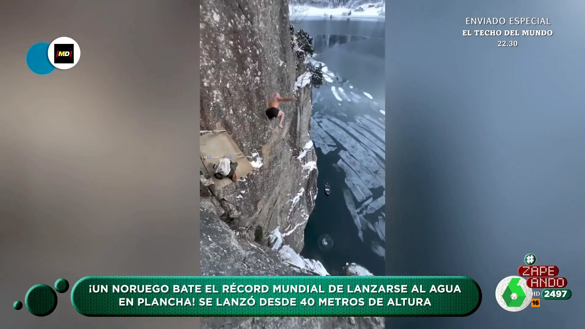 Un noruego bate el récord mundial de lanzarse al agua en plancha: así fue el salto desde 40 metros de altura