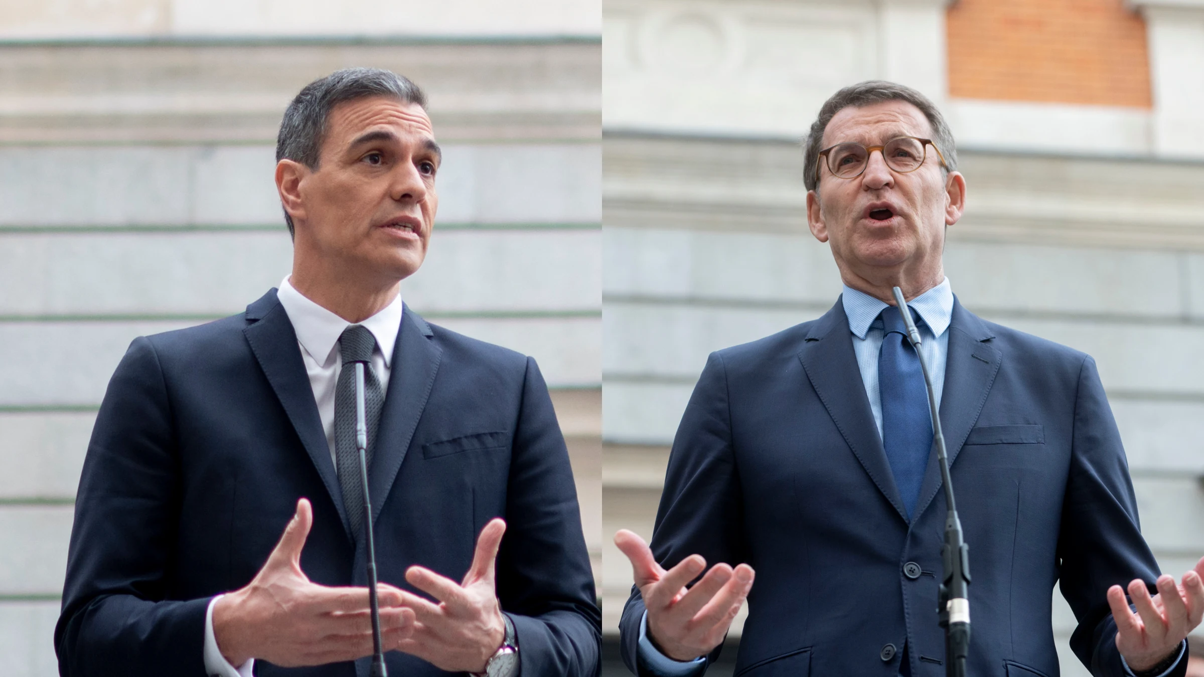 Pedro Sánchez y Alberto Núñez Feijóo, a su llegada al Congreso para los actos por el Día de la Constitución