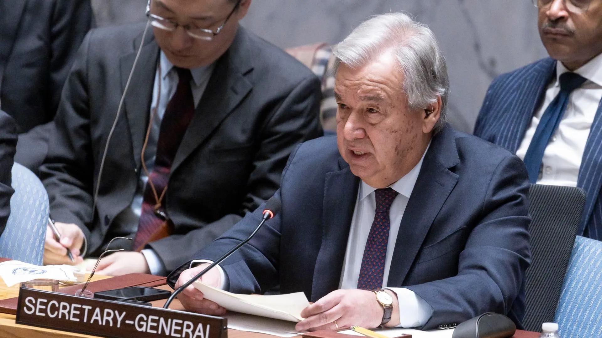 El secretario general de la ONU, António Guterres, habla durante una reunión del Consejo de Seguridad de Naciones Unidas.