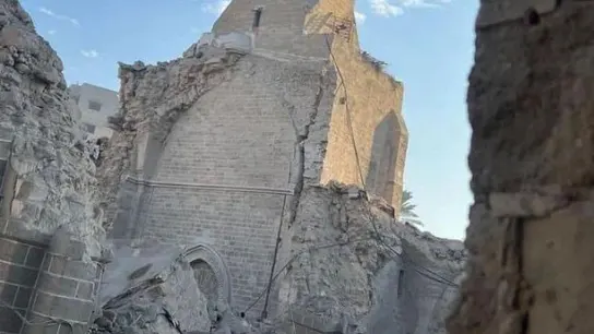 Imagen difundida por el Ayuntamiento de de Gaza de la destrucción israelí de la Gran Mezquita Al Omari Imagen difundida por el Ayuntamiento de de Gaza de la destrucción israelí de la Gran Mezquita Al Omari