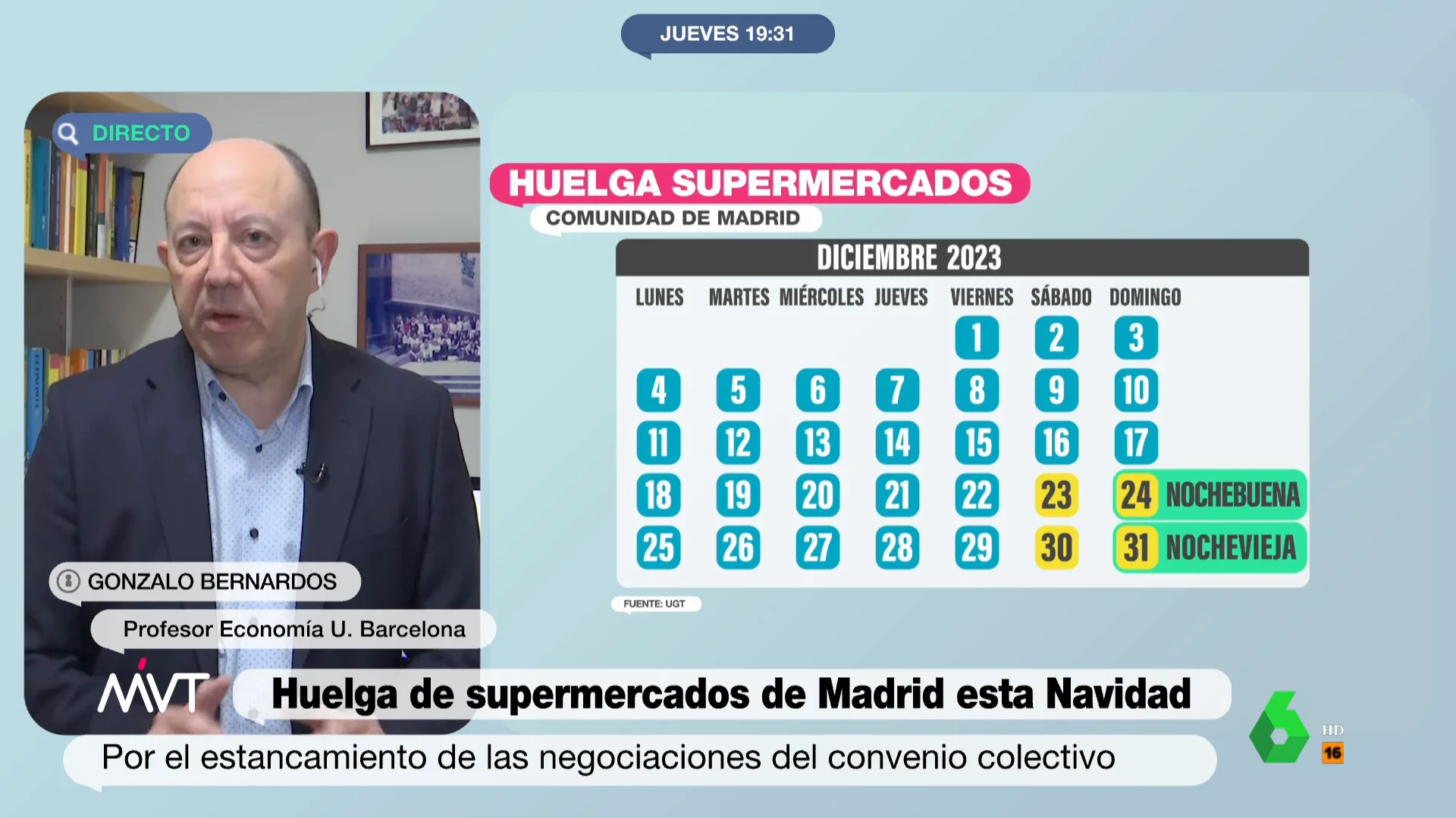 El economista Gonzalo Bernardos habla en MVT de huelga en supermercados