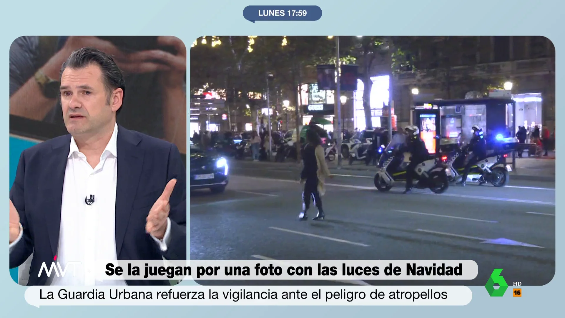 "Vemos una luz y nos quedamos parados en medio de una carretera", reflexiona Iñaki López en este vídeo sobre la práctica de muchas personas de desafiar al tráfico del Paseo de Gracia para hacerse un selfi con las luces de Navidad.