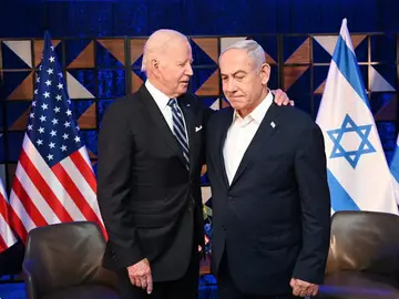 Imagen de un encuentro entre Biden y Netanyahu.