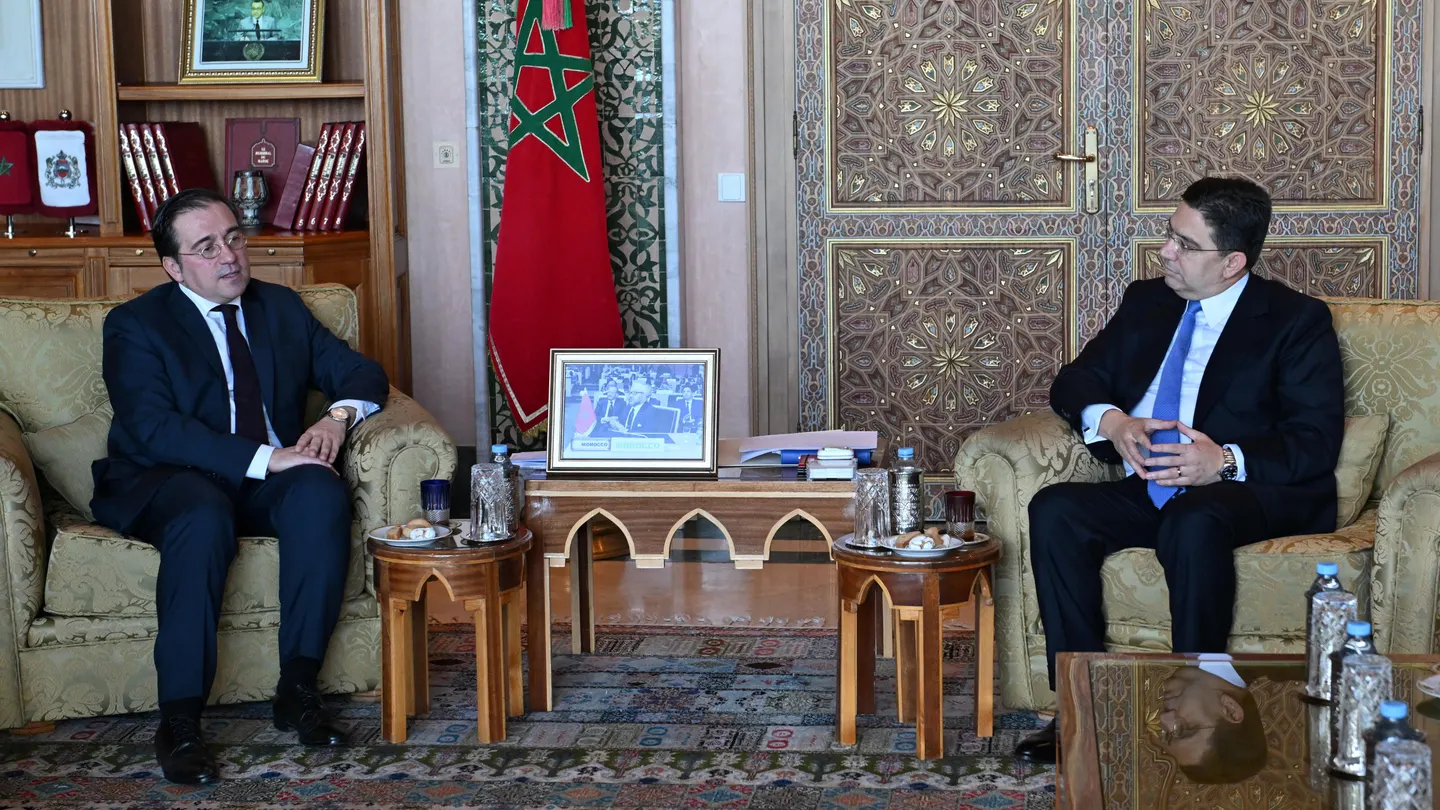 El ministro de Exteriores español, José Manuel Albares, durante su reunión con su homólogo marroquí Nasser Bourita en Rabat El ministro de Exteriores español, José Manuel Albares, durante su reunión con su homólogo marroquí Nasser Bourita en Rabat