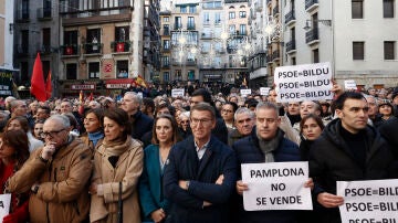 El líder del Partido Popular, Alberto Núñez Feijóo, y la secretaria general del partido, Cuca Gamarra, asisten a la concentración "Pamplona no se vende"