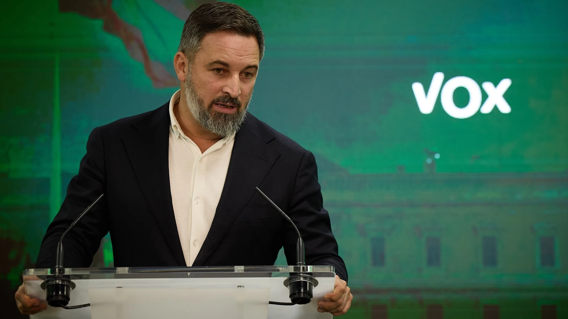 El presidente de Vox, Santiago Abascal, en una foto de archivo durante una rueda de prensa