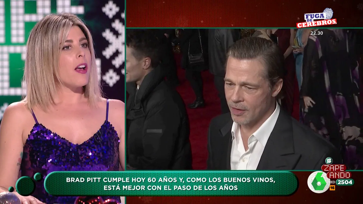 Valeria Ros asegura que no tocaría a Brad Pitt "ni con un palo" "Mi padre está mejor que Brad Pitt, con un poquito más de barriga, pero...", afirma por su parte Isabel Forner sobre el actor, que acaba de cumplir 60 años, mientras que Dani Mateo sostiene en este vídeo que "antes era igualito a mi y ahora míralo".