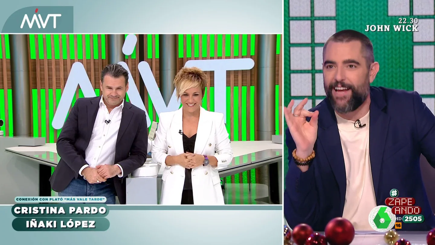 Dani Mateo, tras ver a Iñaki López y Cristina Pardo discutir por la Lotería: "Estáis rejuveneciendo las matrimoniadas" En su conexión diaria con Zapeando, Iñaki López y Cristina Pardo comentan los contenidos de Más Vale Tarde, entre ellos el sorteo de una cesta de Navidad que da pie a un 'pique' sobre la Lotería que fascina a Dani Mateo. Su reacción, en este vídeo.