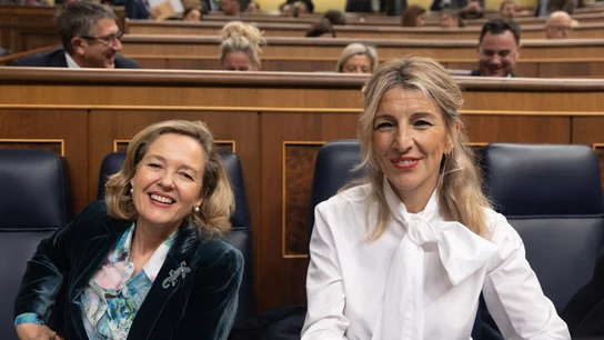 La vicepresidenta primera y ministra de Economía, Nadia Calviño y la vicepresidenta segunda y ministra de Trabajo y Economía Social, Yolanda Díaz. La vicepresidenta primera y ministra de Economía, Nadia Calviño y la vicepresidenta segunda y ministra de Trabajo y Economía Social, Yolanda Díaz.