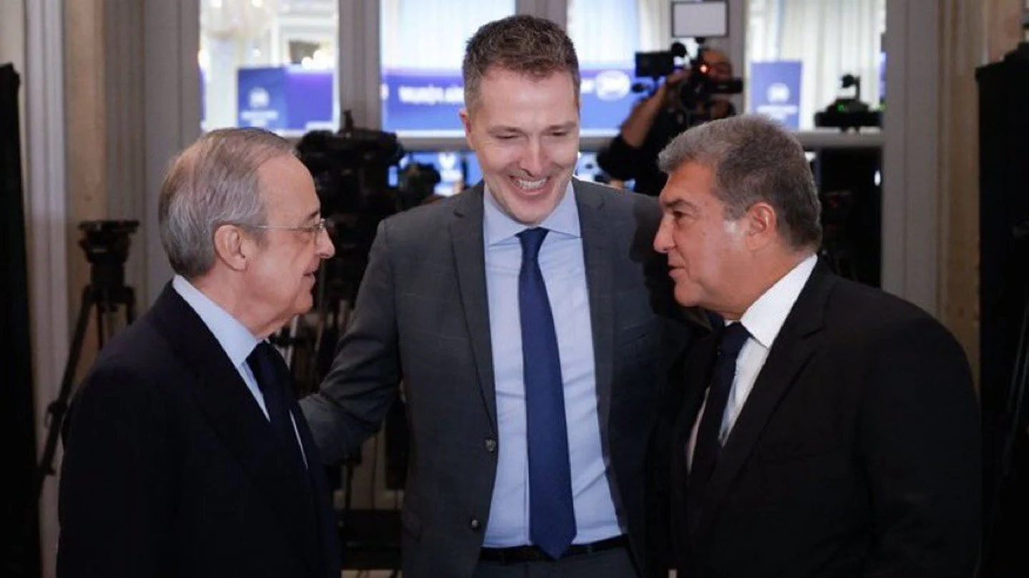 Florentino Pérez, Bernd Reichart y Joan Laporta Florentino Pérez, Bernd Reichart y Joan Laporta