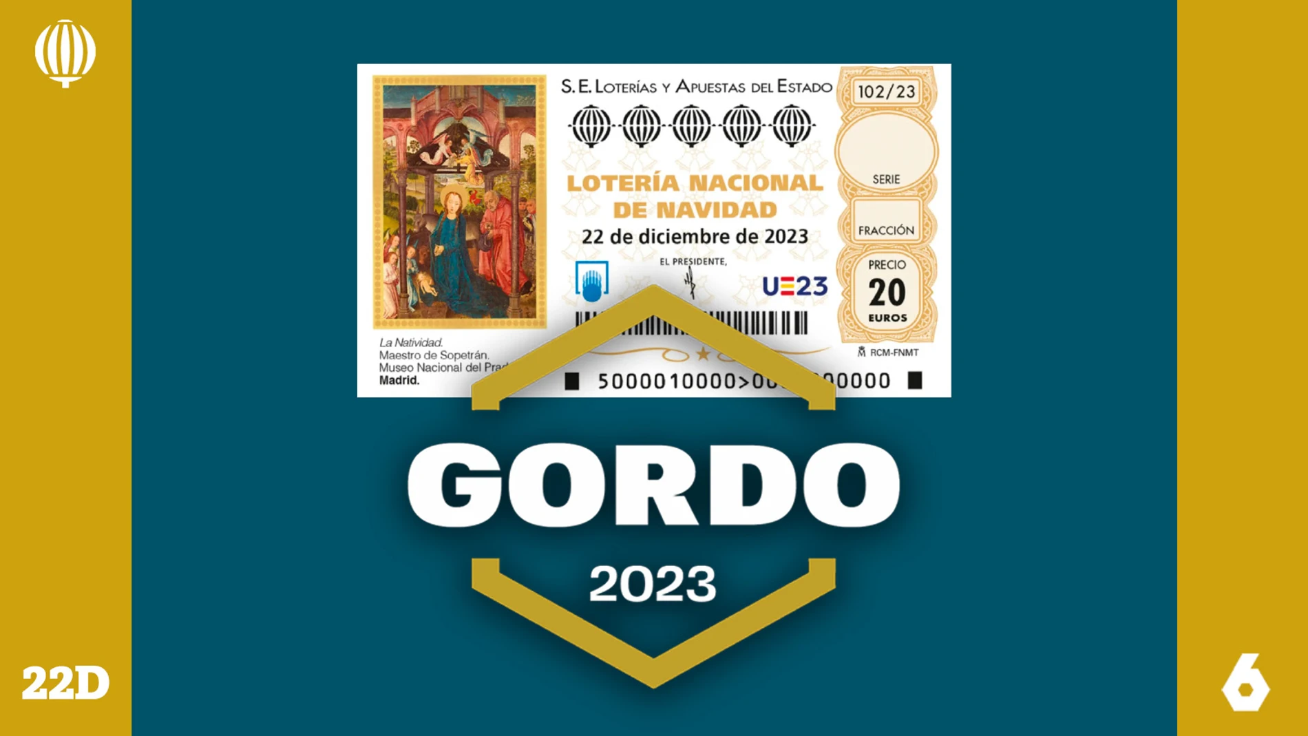 El Gordo de la Lotería de Navidad de 2023 reparte 400.000 euros al décimo.