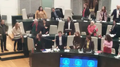 Concejales de PSOE y Más Madrid abandonan el pleno después de que Ortega Smith tirase "una lata a Rubiño a la cara"