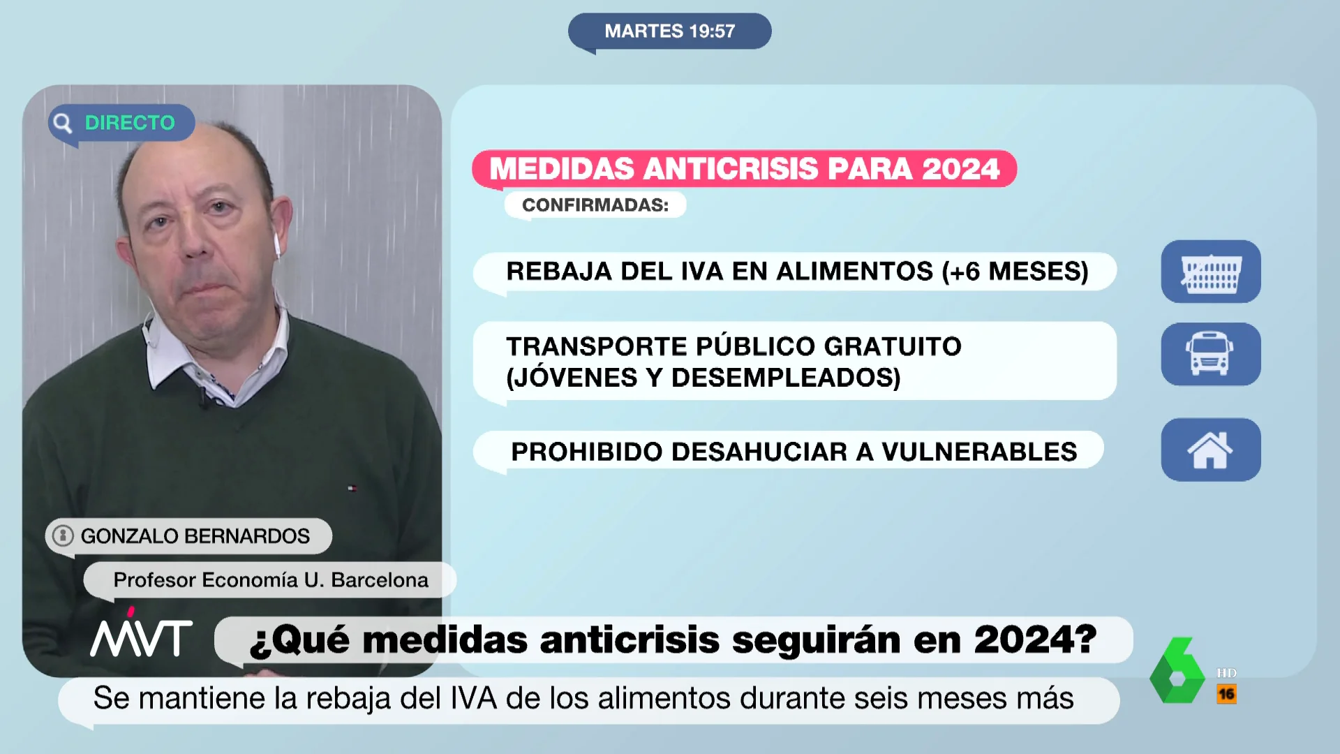 El economista Gonzalo Bernardos asegura en Más Vale Tarde que las bonificaciones a la luz son "tremendamente necesarias" y advierte de que si no se mantienen "lastraría el principal motor de crecimiento económico que tendremos en 2024".