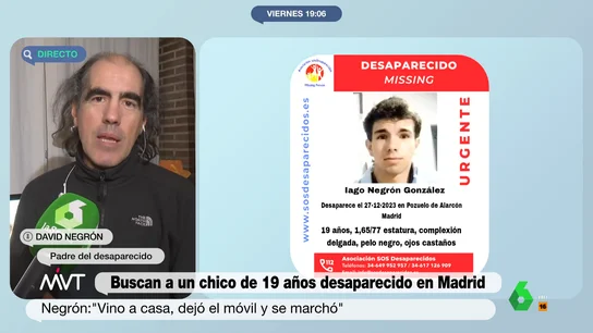 Drogas o un reto viral: las hipótesis del padre del joven desaparecido en Pozuelo de Alarcón Drogas o un reto viral: las hipótesis del padre del joven desaparecido en Pozuelo de Alarcón