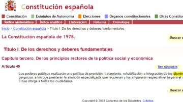 Imagen del artículo 49 de la Constitución Española.