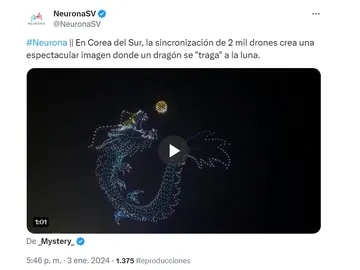 La impresionante imagen de un dragón "devorando" la luna hecha con 2 mil drones en Corea del Sur La impresionante imagen de un dragón "devorando" la luna hecha con 2 mil drones en Corea del Sur