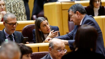 Los diputados de Junts per Catalunya, Míriam Nogueras y Josep María Cruset, durante el pleno del Congreso, reunido excepcionalmente en el Senado