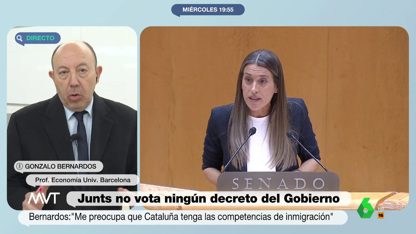 Gonzalo Bernardos carga contra la política fiscal de Junts "Los ricos deben ayudar a los pobres a través de los impuestos, ya sea que el rico esté en Madrid, Palma de Mallorca o en Barcelona", afirma rotundo el economista Gonzalo Bernardos en este vídeo de Más Vale Tarde.