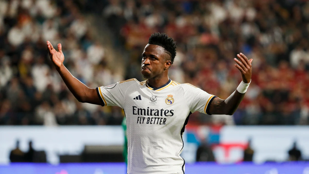 Vinicius celebra un gol con el Real Madrid