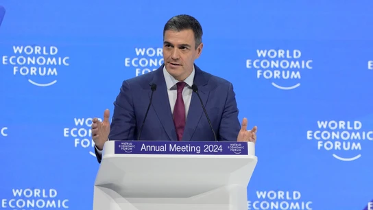 Pedro Sánchez, durante su intervención en el Foro de Davos Pedro Sánchez, durante su intervención en el Foro de Davos