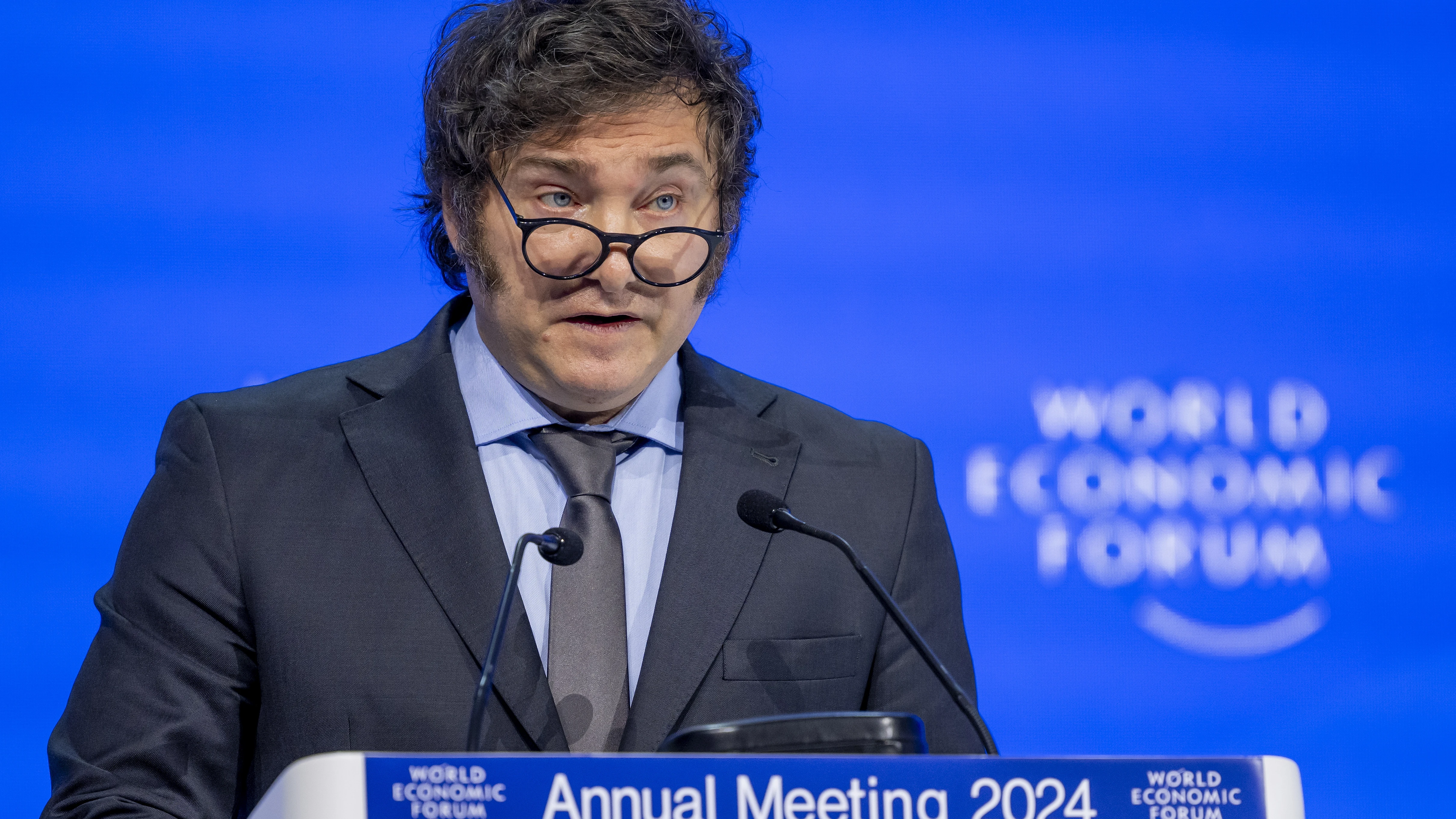 El presidente de Argentina, Javier Milei, durante su discurso en el Foro de Davos (Suiza)