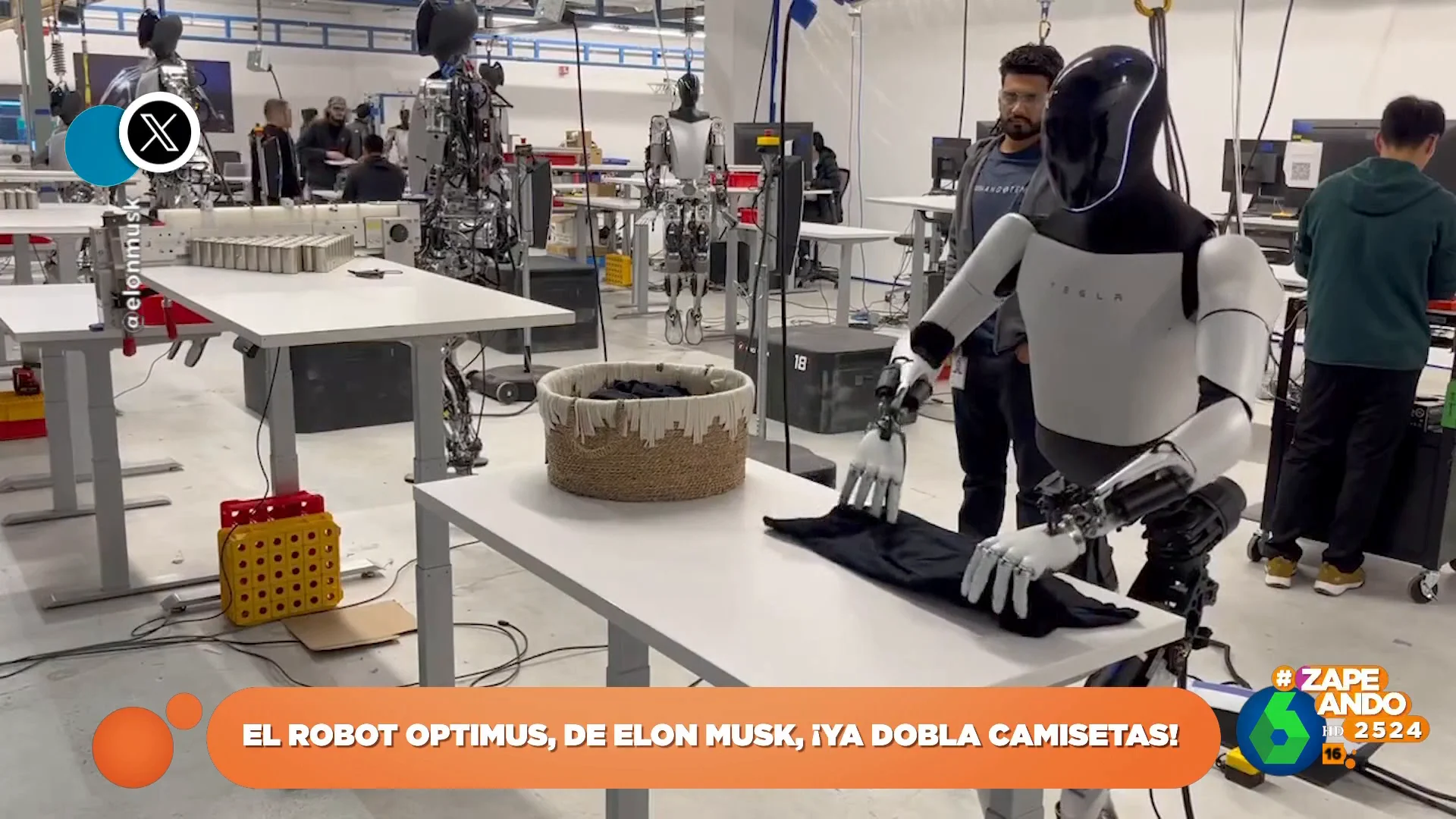 La reacción de Dani Mateo al ver al robot Optimus de Elon Musk doblar camisetas: "No está para sustituir a un humano"