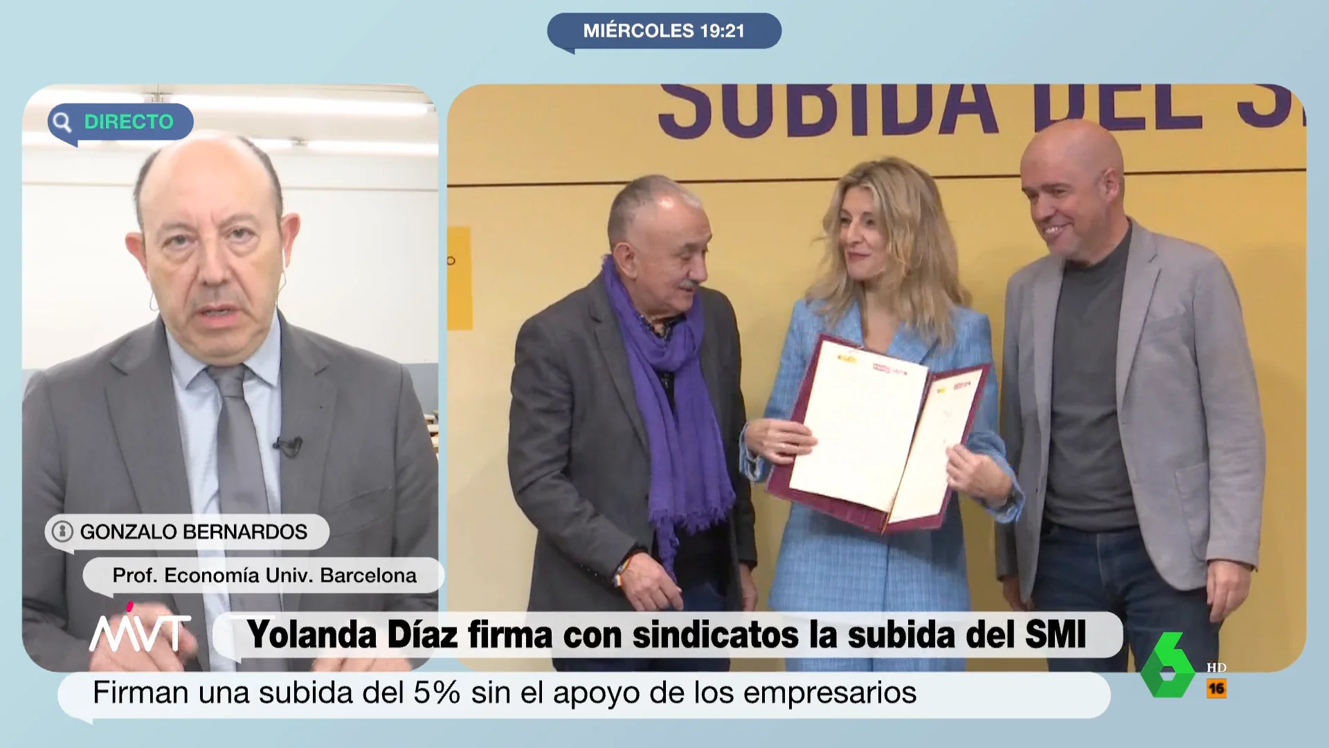 Sobre el sueldo de los empresarios, Gonzalo Bernardos diferencia entre "el que pone un dinero y corre un riesgo" y el que está en un consejo de administración "porque vengo de una buena familia" y defiende "mínimos y máximos" en los salarios.