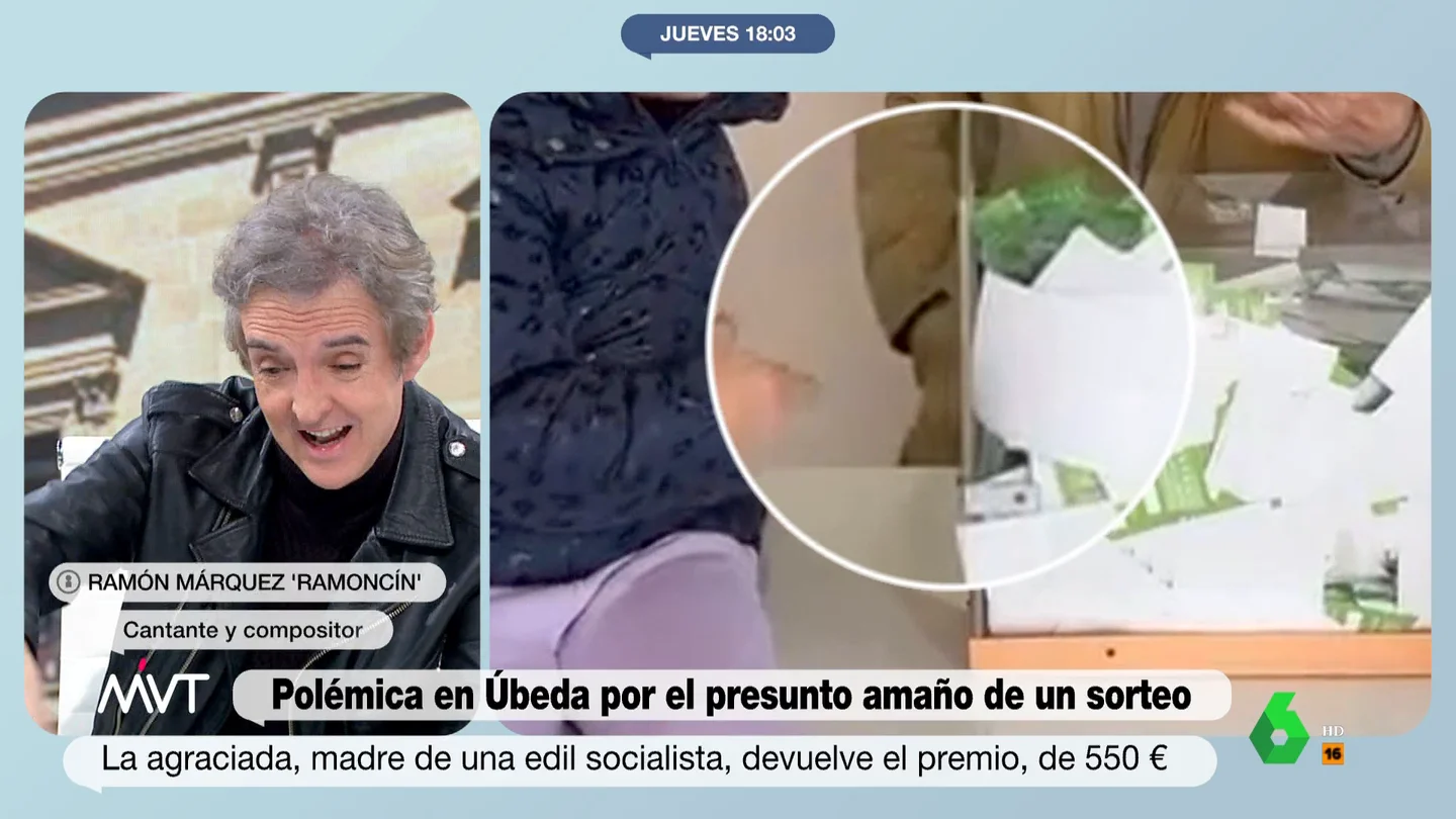 Ramoncín detecta un detalle inédito en el vídeo del sorteo amañado de Úbeda "Qué raro sería que esa señora fuera la única que metiera todas sus papeletas dobladas", comenta Ramoncín en este vídeo donde Más Vale Tarde analiza la polémica del presunto amaño de un sorteo del Ayuntamiento de Úbeda.