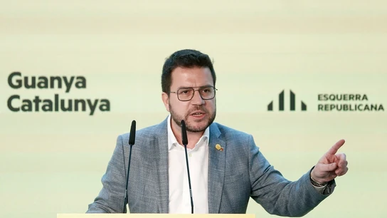 El presidente de la Generalitat, Pere Aragonès, durante su intervención en el acto celebrado en Barcelona Aragonès asegura que hará posible un referéndum sobre la independencia de Cataluña