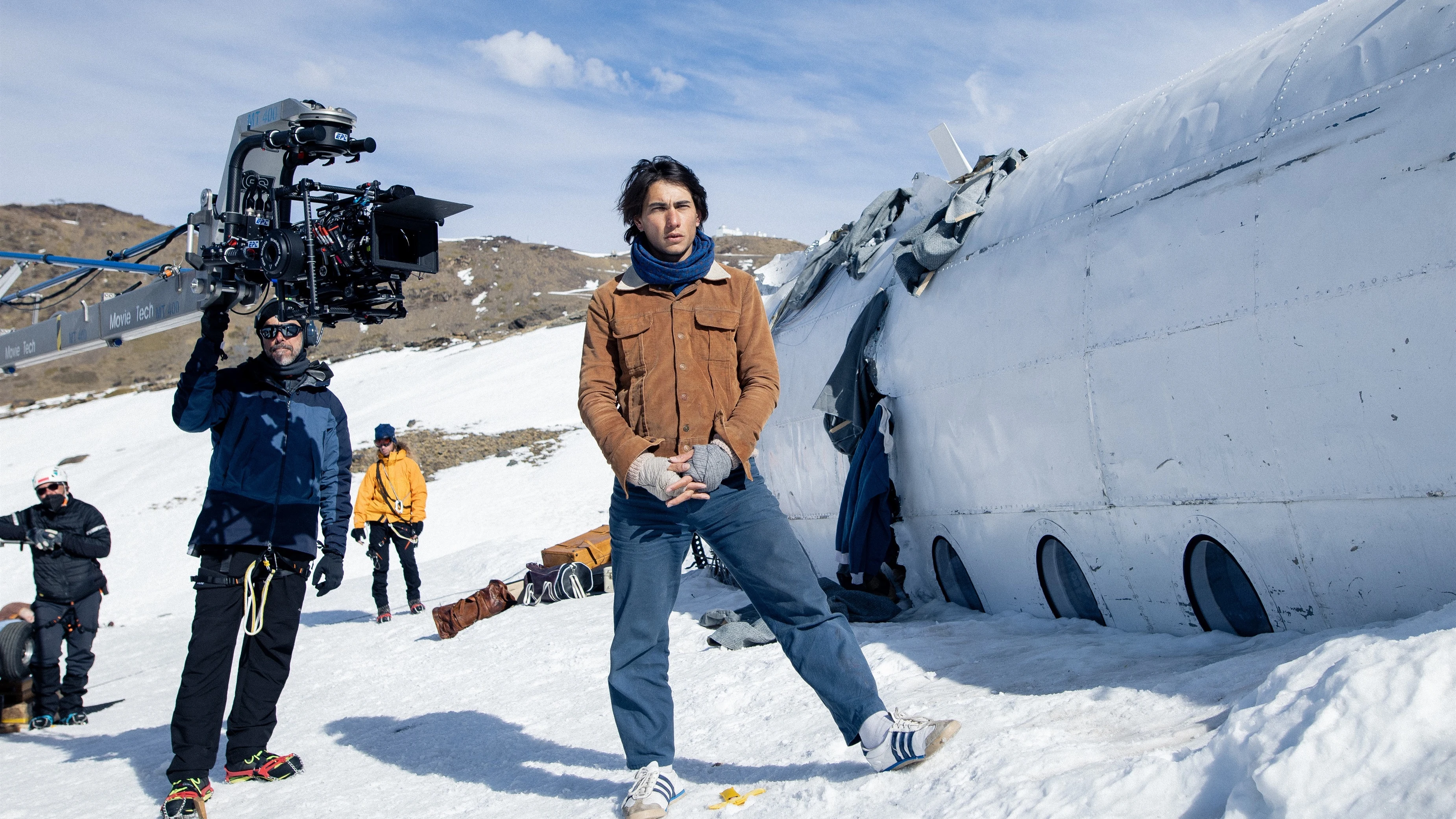 Rodaje de 'La sociedad de la nieve', de J.A. Bayona.