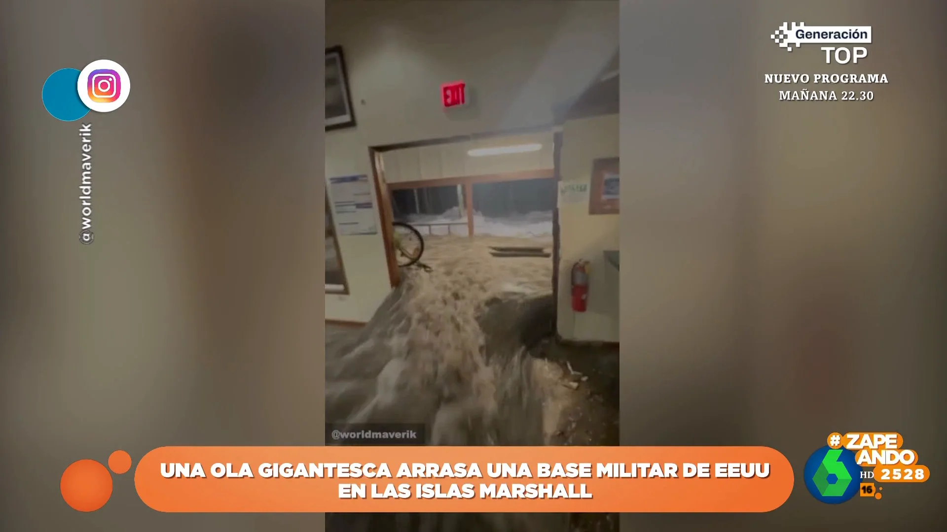 Una ola gigante arrasa una base militar de EEUU en las Islas Marshall: así irrumpe en pleno comedor