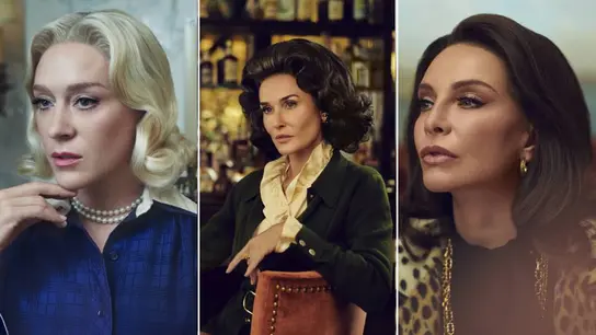 Chloë Sevigny como C.Z. Guest, Demi Moore como Ann Woordward y Calista Flockhart como Lee Radziwill en 'Feud: Capote vs. the Swans'. Chloë Sevigny como C.Z. Guest, Demi Moore como Ann Woordward y Calista Flockhart como Lee Radziwill en 'Feud: Capote vs. the Swans'.