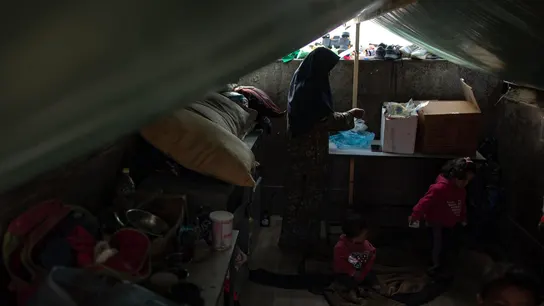 Palestinos desplazados internamente en un campamento cerca de la frontera con Egipto Palestinos desplazados internamente en un campamento cerca de la frontera con Egipto
