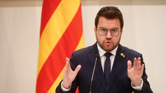 El presidente de la Generalitat, Pere Aragonès, durante una comparecencia en el Palau de la Generalitat El presidente de la Generalitat, Pere Aragonès, durante una comparecencia en el Palau de la Generalitat