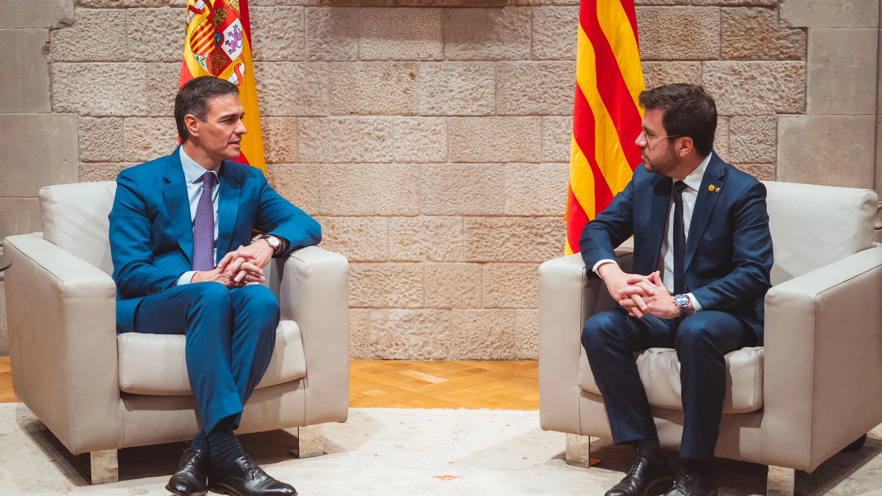 Reunió entre Pere Aragonès i Pedro Sánchez al Palau de la Generalitat