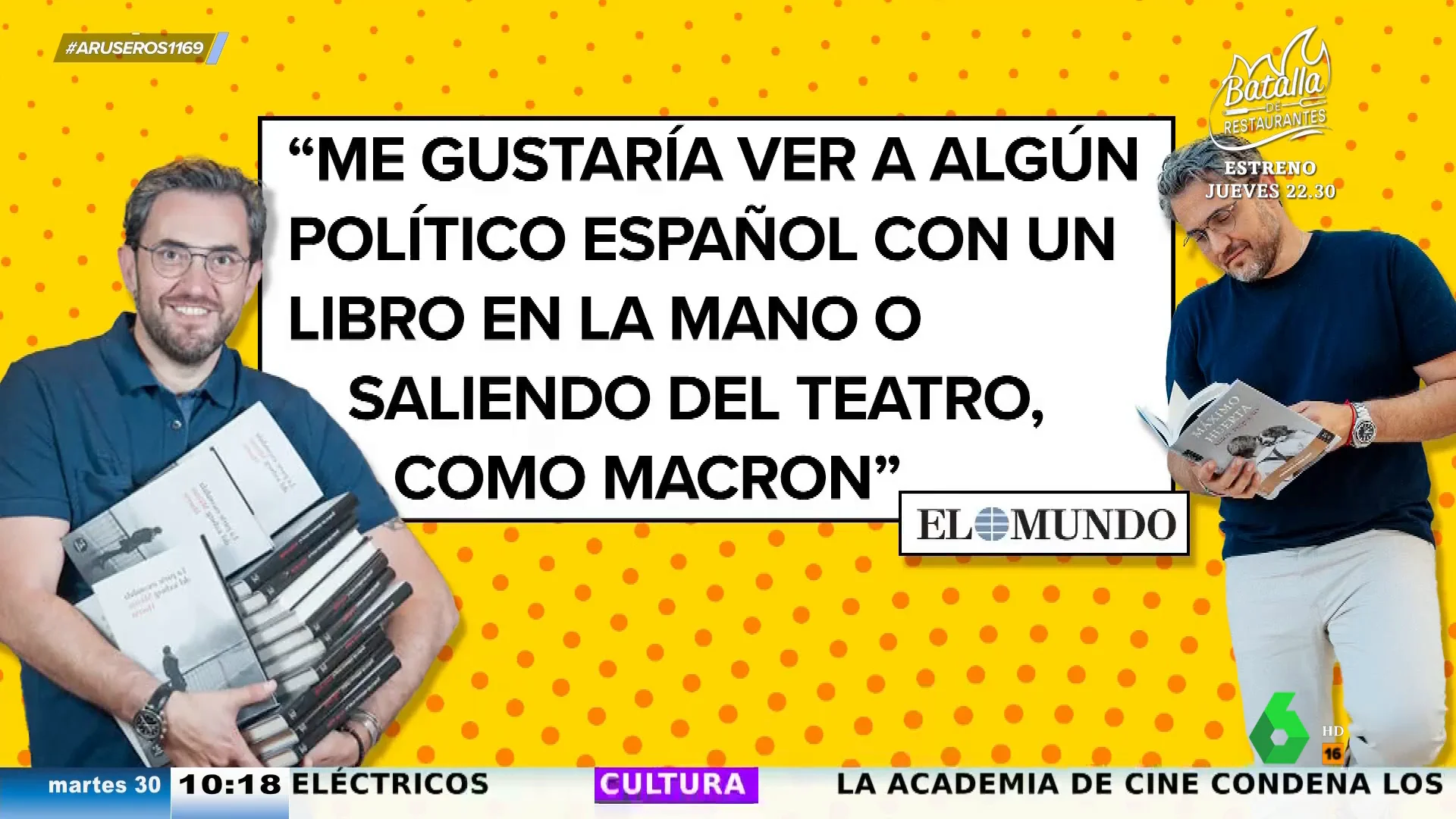 maximoEl 'dardo' de Máximo Huerta a los políticos: "Me gustaría ver a alguno con un libro en la mano"