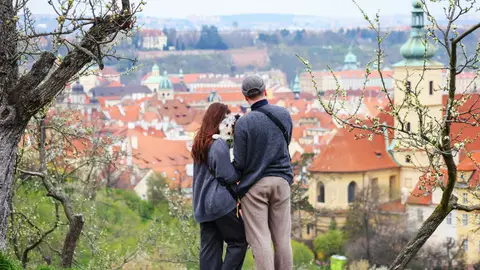 Una pareja en la "colina de los enamorados" de Praga Una pareja en la "colina de los enamorados" de Praga
