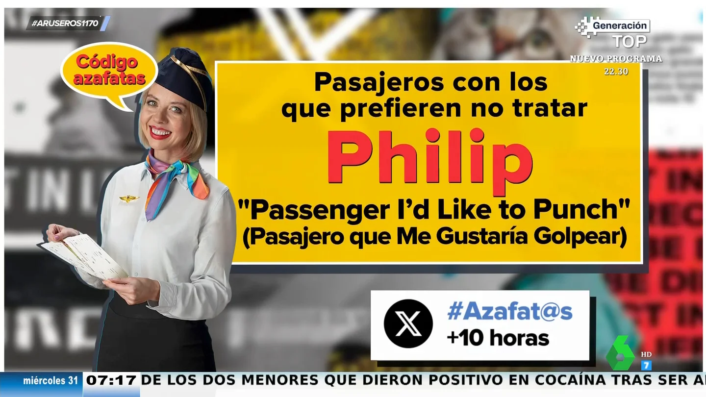 Sale a la luz el código secreto de las azafatas y azafatos: esto es lo que significa que se refieran a ti como 'Philip' Sale a la luz el código secreto de las azafatas y azafatos: esto es lo que significa que se refieran a ti como 'Philip'