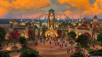 Boceto de la entrada principal del nuevo parque temático Universal Epic Universe