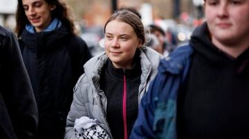 La activista sueca Greta Thunberg a su llegada a la Corte de Westminster