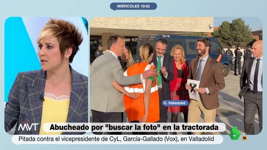 Cristina Pardo estalla ante la actitud de García-Gallardo (Vox) en las protestas de agricultores "No entiendo a los políticos que les está hablando un ciudadano, que es quien les paga el sueldo, y giran la cabeza", comenta Cristina Pardo al ver a unos agricultores abucheando a García-Gallardo, de Vox, cuando intentaba fotografiarse con ellos.