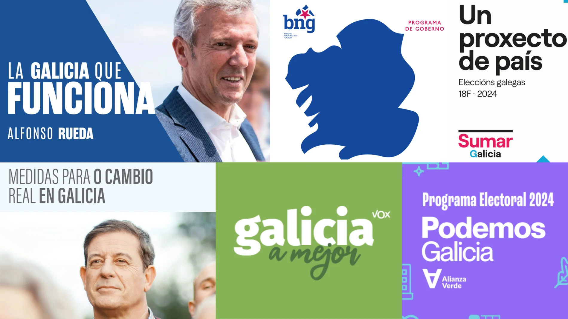 Portadas de los programas electorales de los principales partidos que se presentan a las elecciones gallegas del 18F.